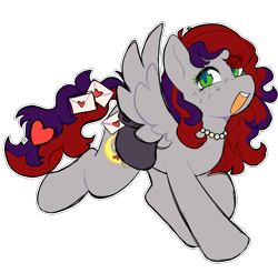 Size: 4824x4743 | Tagged: safe, derpibooru import, oc, oc only, oc:evening prose, pegasus, pony, female, freckles, jewelry, letter, love letter, mailbag, mare, necklace, pearl necklace, simple background, solo, transparent background