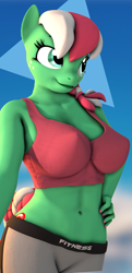 Size: 1857x3840 | Tagged: safe, artist:dangerousdpad, derpibooru import, oc, oc only, oc:pepper, anthro, changeling, earth pony, 3d, anthro oc, clothes, pants, plate, solo, source filmmaker, yoga pants