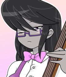 Size: 640x740 | Tagged: safe, artist:batipin, derpibooru import, octavia melody, equestria girls, bowtie, cello, glasses, looking at you, musical instrument, one eye closed, simple background