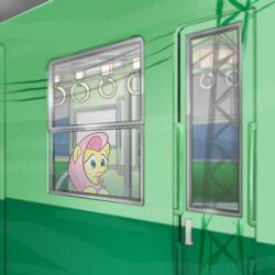 Size: 1000x1000 | Tagged: safe, artist:kushina13, derpibooru import, fluttershy, pegasus, pony, female, looking out the window, mare, solo, train