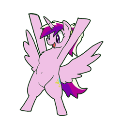 Size: 400x400 | Tagged: safe, artist:kushina13, derpibooru import, princess cadance, alicorn, semi-anthro, belly button, bipedal, chest fluff, cute, cutedance, female, full body, hoof in air, hooves, horn, mare, open mouth, open smile, raised hoof, raised leg, simple background, smiling, solo, spread wings, standing, transparent background, wings