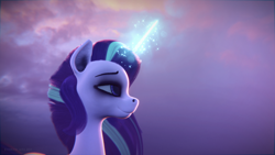 Size: 3840x2160 | Tagged: safe, artist:etherium-apex, starlight glimmer, pony, unicorn, 3d, blender, blender eevee, female, looking to side, looking to the right, magic, mare, profile, smiling, solo