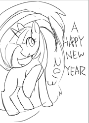 Size: 399x554 | Tagged: safe, alternate version, artist:些か祐き, derpibooru import, twilight sparkle, unicorn twilight, pony, unicorn, 2013, female, happy new year, holiday, mare, multiple variants, sketch, solo