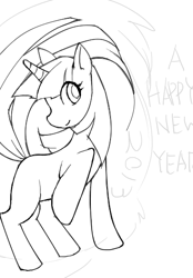 Size: 362x521 | Tagged: safe, alternate version, artist:些か祐き, derpibooru import, twilight sparkle, unicorn twilight, pony, unicorn, 2013, female, happy new year, holiday, mare, multiple variants, sketch, solo