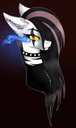 Size: 2477x4117 | Tagged: safe, artist:mielthedarkfox, derpibooru import, oc, oc:emala jiss, pegasus, pony, bust, choker, ear fluff, ears, female, mare, pegasus oc, solo, sombra eyes, spiked choker