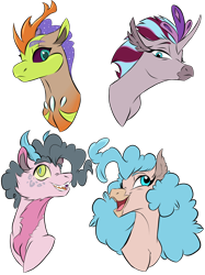 Size: 2048x2732 | Tagged: safe, artist:ask-y, derpibooru import, oc, oc only, draconequus, hybrid, pony, bust, draconequus oc, interspecies offspring, magical lesbian spawn, offspring, parent:discord, parent:pinkie pie, parent:princess skystar, parent:queen novo, parent:tempest shadow, parent:thorax, parents:discopie, parents:skypie, simple background, transparent background