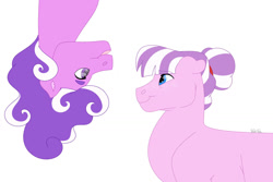 Size: 1280x854 | Tagged: safe, artist:itstechtock, derpibooru import, nurse sweetheart, screwball, pony, female, mother and child, mother and daughter, parent and child, simple background, white background