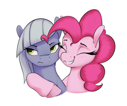 Size: 1756x1470 | Tagged: safe, artist:aquaticvibes, derpibooru import, limestone pie, pinkie pie, earth pony, pony, cheek to cheek, duo, duo female, female, frown, grin, mare, siblings, simple background, sisters, smiling, white background