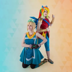 Size: 1080x1080 | Tagged: safe, derpibooru import, applejack, rainbow dash, human, equestria girls, clothes, cosplay, costume, crystal guardian, duo, irl, irl human, photo, ponied up