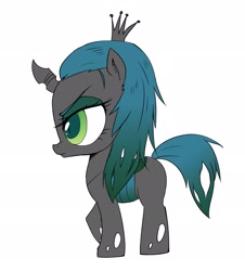 Size: 1724x1909 | Tagged: safe, artist:doktor-d, derpibooru import, queen chrysalis, changeling, changeling queen, chibi, cute, cutealis, female, mare, side view, simple background, solo, translation request, white background
