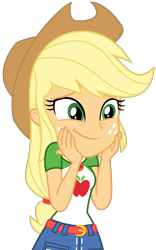 Size: 2025x3250 | Tagged: safe, artist:sketchmcreations, derpibooru import, applejack, equestria girls, equestria girls series, holidays unwrapped, spoiler:eqg series (season 2), amused, applejack's hat, clothes, cowboy hat, cute, denim skirt, female, freckles, geode of super strength, hands on face, hat, jackabetes, magical geodes, o come all ye squashful, simple background, skirt, smiling, stetson, transparent background, vector