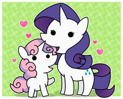 Size: 1500x1200 | Tagged: safe, artist:sechst_himmel, derpibooru import, rarity, sweetie belle, pony, unicorn, beady eyes, duo, emanata, female, filly, foal, heart, mare, raised hoof, raised leg, siblings, sisters