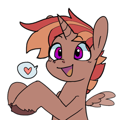 Size: 1261x1200 | Tagged: safe, artist:roachtoon, derpibooru import, oc, oc:spicefeather clash, alicorn, alicorn oc, heart, horn, simple background, speech bubble, transparent background, wings