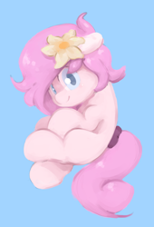 Size: 3304x4853 | Tagged: safe, artist:parfait, oc, oc only, oc:kayla, earth pony, pony, female, filly, flower, flower in hair, foal, scrunchie, simple background, solo