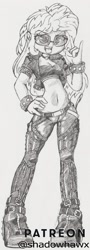Size: 828x2297 | Tagged: safe, artist:shadowhawx, derpibooru import, sunset shimmer, equestria girls, chaps, choker, clothes, devil horn (gesture), jacket, leather jacket, midriff, smiling, solo, sunglasses, tongue, tongue out, traditional art