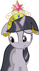 Size: 2224x4000 | Tagged: safe, artist:flawlesstea, artist:wardex101, derpibooru import, edit, edited edit, twilight sparkle, earth pony, pony, magical mystery cure, big crown thingy, confused, discorded, discorded twilight, ears, element of magic, female, floppy ears, high res, jewelry, regalia, simple background, solo, transparent background, vector