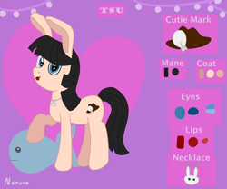 Size: 3000x2500 | Tagged: safe, artist:wrath-marionphauna, derpibooru import, oc, oc only, oc:tsu, earth pony, hybrid, rabbit, animal, cutie mark, jewelry, necklace, plushie, reference, solo