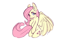 Size: 2756x1791 | Tagged: safe, artist:silver fox, derpibooru import, fluttershy, pegasus, pony, blushing, chest fluff, covering, cute, human shoulders, shyabetes, simple background, solo, white background