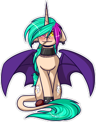 Size: 1412x1783 | Tagged: safe, artist:stormcloud-yt, derpibooru import, oc, oc only, alicorn, bat pony, bat pony alicorn, pony, bat pony oc, bat wings, blushing, choker, female, heterochromia, horn, mare, simple background, transparent background, wings