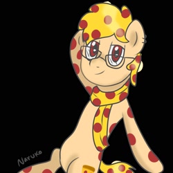 Size: 2000x2000 | Tagged: safe, artist:wrath-marionphauna, derpibooru import, oc, oc only, oc:oaky, food pony, original species, pizza pony, clothes, glasses, pizza, scarf, solo