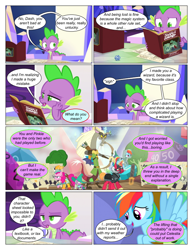 Size: 612x792 | Tagged: safe, artist:newbiespud, derpibooru import, edit, edited screencap, screencap, big macintosh, discord, pinkie pie, spike, draconequus, dragon, earth pony, pegasus, pony, comic:friendship is dragons, book, captain wuzz, comic, dialogue, eyelashes, female, garbuncle, male, mare, reading, screencap comic, wings