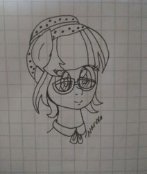 Size: 1737x2048 | Tagged: safe, artist:wrath-marionphauna, derpibooru import, oc, oc only, oc:aguamelon, bust, clothes, glasses, graph paper, hat, ink drawing, lineart, ponylatino, portrait, solo, traditional art