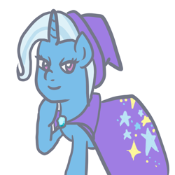 Size: 1000x1000 | Tagged: safe, artist:wrath-marionphauna, derpibooru import, trixie, cape, clothes, colored, digital art, flat colors, hat, smiling, solo, trixie's cape, trixie's hat