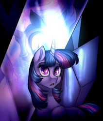 Size: 1692x2000 | Tagged: safe, artist:not-ordinary-pony, derpibooru exclusive, derpibooru import, twilight sparkle, unicorn twilight, unicorn, crystal, female, mare, nightmare twilight, nightmarified, reflection, solo