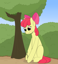 Size: 1800x2000 | Tagged: safe, artist:palenfacen, derpibooru import, apple bloom, earth pony, pony, female, filly, foal, sapling, smiling, solo, tree