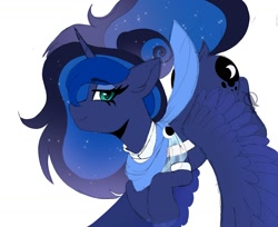 Size: 1837x1502 | Tagged: safe, artist:rand-dums, derpibooru import, princess luna, alicorn, pony, dock, lidded eyes, looking at you, smiling, solo, spread wings, tail, wings