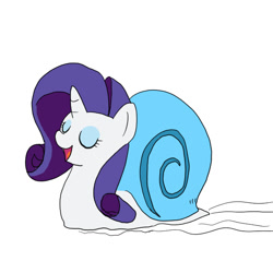 Size: 600x600 | Tagged: safe, artist:kushina13, derpibooru import, rarity, original species, eyes closed, horn, open mouth, rarisnail, simple background, snail, snail pony, solo, species swap, translation request, white background