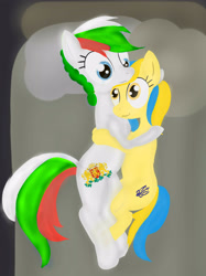 Size: 2241x3000 | Tagged: safe, artist:mitziprey, edit, oc, oc:bulgaria, oc:ukraine, bulgaria, female, lesbian, nation ponies, tail, ukraine