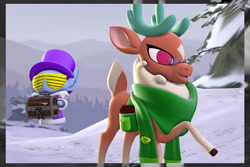 Size: 1280x854 | Tagged: safe, artist:astraljumpjet, derpibooru import, cap (tfh), cashmere (tfh), deer, reindeer, winter sprite, them's fightin' herds, 3d, community related, duo, female, floating, male, raised hoof, raised leg, snow, source filmmaker, treasure chest