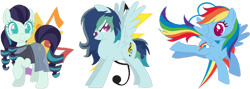 Size: 1024x363 | Tagged: safe, artist:juliahtf, derpibooru import, coloratura, rainbow dash, oc, oc:crash note, earth pony, pegasus, blue fur, countess coloratura, female, magical lesbian spawn, mother and child, mother and daughter, offspring, parent and child, parent:coloratura, parent:rainbow dash, parents:raradash, pegasus oc, pink eyes, rara, simple background, transparent background