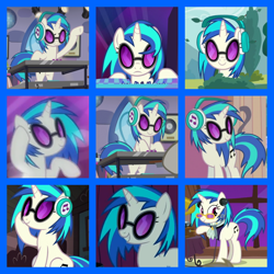 Size: 800x800 | Tagged: safe, artist:twilyisbestpone, derpibooru import, dj pon-3, vinyl scratch, pony, unicorn, a hearth's warming tail, bipedal, collage, compilation, female, headphones, mare, solo