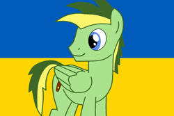 Size: 1280x854 | Tagged: safe, artist:didgereethebrony, derpibooru import, oc, oc:didgeree, pegasus, pony, flag, solo, ukraine