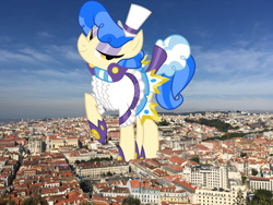Size: 2000x1500 | Tagged: safe, artist:dashiesparkle, artist:thegiantponyfan, derpibooru import, sapphire shores, earth pony, pony, female, giant pony, giant sapphire shores, giant/macro earth pony, giantess, highrise ponies, irl, macro, mare, mega giant, photo, ponies in real life, portugal