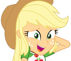 Size: 3731x3178 | Tagged: safe, artist:sketchmcreations, derpibooru import, applejack, equestria girls, equestria girls series, holidays unwrapped, spoiler:eqg series (season 2), applejack's hat, awkward smile, clothes, cowboy hat, cute, female, freckles, geode of super strength, hat, jackabetes, magical geodes, nervous, o come all ye squashful, open mouth, raised arm, shirt, simple background, smiling, stetson, transparent background, vector