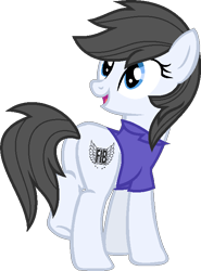 Size: 519x700 | Tagged: safe, artist:pegasski, derpibooru import, oc, oc:grey area, earth pony, pony, butt, clothes, female, mare, plot, shirt, simple background, solo, transparent background