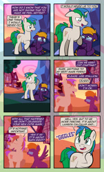 Size: 1920x3169 | Tagged: safe, artist:alexdti, derpibooru import, oc, oc only, oc:marco, oc:purple creativity, pegasus, pony, unicorn, comic:quest for friendship, ^^, blushing, comic, crying, dialogue, duo, ears back, eyes closed, female, folded wings, glasses, high res, hoof on cheek, hooves, hooves behind head, horn, house, lineless, looking at each other, looking at someone, looking away, looking back, male, mare, nose wrinkle, open mouth, open smile, outdoors, pegasus oc, raised hoof, raised leg, scrunchy face, shadow, sitting, smiling, speech bubble, spread wings, stallion, standing, starry eyes, tail, tears of joy, teary eyes, two toned mane, two toned tail, unicorn oc, wall of tags, wingding eyes, wings
