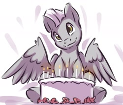 Size: 1622x1375 | Tagged: safe, artist:kam, derpibooru import, thunderlane, pegasus, pony, birthday cake, cake, food, solo