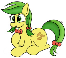 Size: 1647x1455 | Tagged: safe, artist:mark_ml, apple fritter, earth pony, pony, apple family member, bowtie, simple background, sitting, solo, transparent background