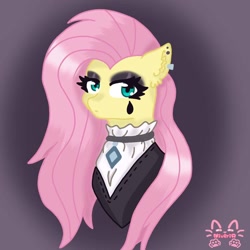 Size: 960x960 | Tagged: safe, artist:niveria25, derpibooru import, fluttershy, pegasus, pony, black tears, bust, choker, clothes, dress, ear fluff, ear piercing, earring, ears, eyeshadow, female, fluttergoth, goth, jewelry, looking at you, makeup, mare, piercing, solo