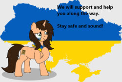 Size: 1200x807 | Tagged: safe, artist:lynnthenerdkitty, artist:small-brooke1998, derpibooru import, oc, oc only, oc:small brooke, pony, unicorn, comments locked on derpi, current events, female, mare, solo, support, teary eyes, ukraine