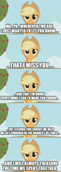 Size: 500x1406 | Tagged: safe, derpibooru import, edit, edited screencap, screencap, applejack, comic, implied bright mac, implied pear butter, sad, screencap comic