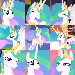 Size: 800x800 | Tagged: safe, artist:twilyisbestpone, derpibooru import, edit, edited screencap, screencap, princess celestia, alicorn, pony, collage, compilation, cute, cutelestia, episode needed, female, golden oaks library, mare, solo