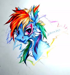 Size: 2420x2584 | Tagged: safe, artist:creature.exist, derpibooru import, rainbow dash, pegasus, pony, bust, ear fluff, ears, fluffy, heart eyes, looking at you, multicolored mane, photo, portrait, simple background, solo, white background, white fur, wingding eyes