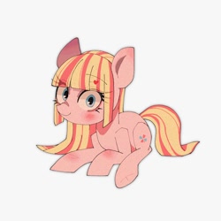 Size: 1400x1400 | Tagged: safe, artist:destroyer_aky, derpibooru import, oc, oc only, oc:milky berry, earth pony, pony, female, heart, looking at you, mare, simple background, sitting, solo, white background