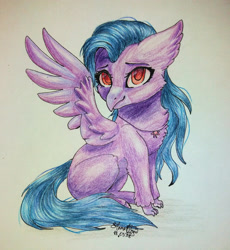 Size: 2349x2553 | Tagged: safe, artist:stormcloud-yt, derpibooru import, oc, oc only, classical hippogriff, hippogriff, chest fluff, ear fluff, ears, jewelry, necklace, smiling, traditional art