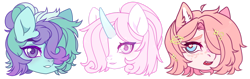 Size: 1920x609 | Tagged: safe, artist:miioko, derpibooru import, oc, oc only, earth pony, pony, unicorn, bust, ear fluff, ears, earth pony oc, hair over one eye, horn, simple background, transparent background, unicorn oc